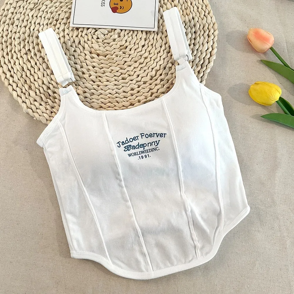 Letter Printing Crop Tops Women Summer Tops Sexy Camisole Square Collar Tank Top Y2K Seamless Female Crop Tops Padded Fashion — image 5