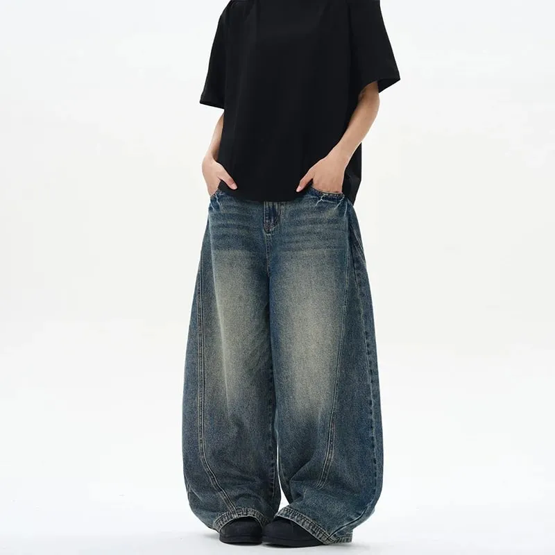 Jean surdimensionné à jambes larges pour homme, pantalon ample, Vintage, Patchwork, Denim craquelé, Streetwear, nouvelle collection printemps 2025