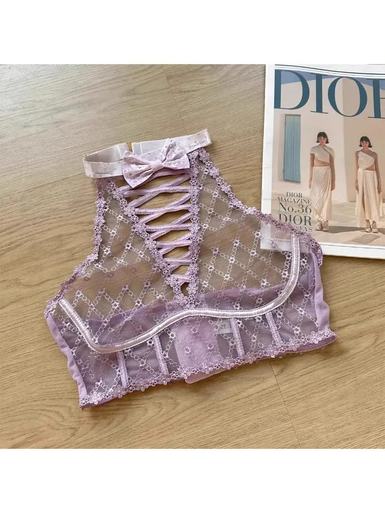 Reggiseno Minimizer Coppe Grandi DD+ | Set di biancheria intima da donna con fiocco a cuore e motivo a rombi, top snellente e sottile — image 4