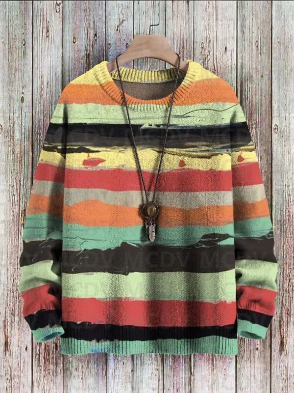 Vintage Pattern Print Knit Pullover Sweater Women For Men Sweater — image 4
