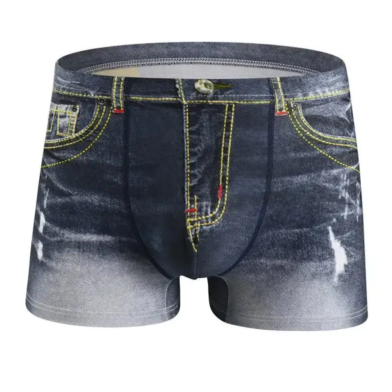 1PCS Men's underwear denim print cotton U-shaped design, breathable boxer, men's comfort cotton