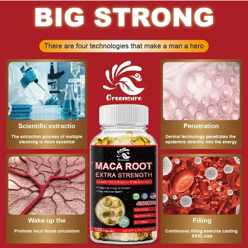 Greensure Organic Maca Root Powder Capsules 4000 มก. พร้อมอาหารเสริมสารสกัดจากราก Maca สำหรับผู้ชายและผู้หญิง — image 4