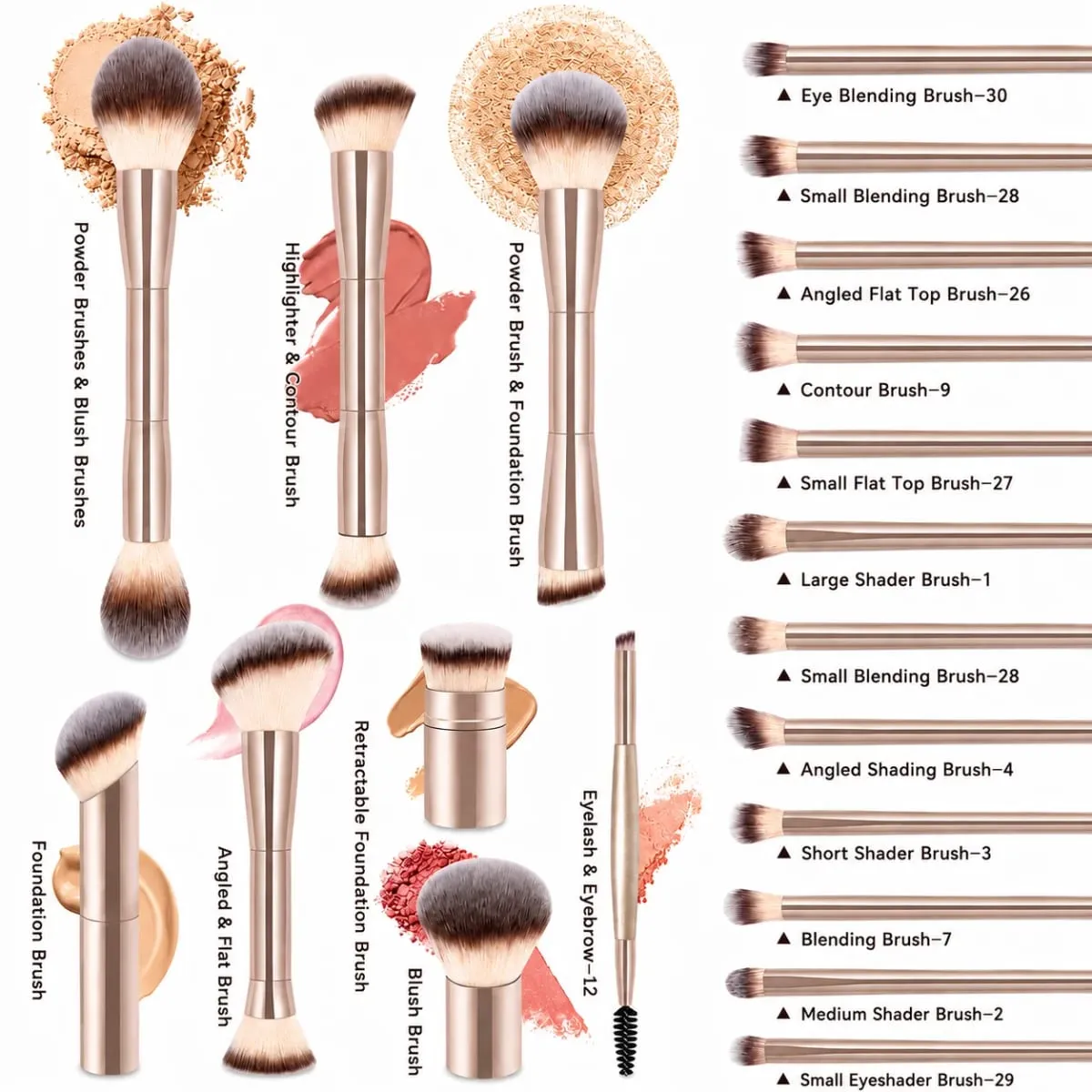 20 ชิ้น Professional แปรงแต่งหน้าแปรงแต่งหน้าโลหะ Wand พร้อมกระเป๋ากำมะหยี่ Soft Foundation Powder Blush อายแชโดว์ Eyebrow B — image 4