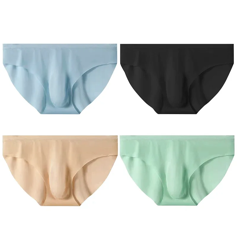 4pcs Men's Ice Silk Briefs Summer Transparent Seamless Sexy Quick-drying Trendy Breathable Underwear Ultra-thin Panties