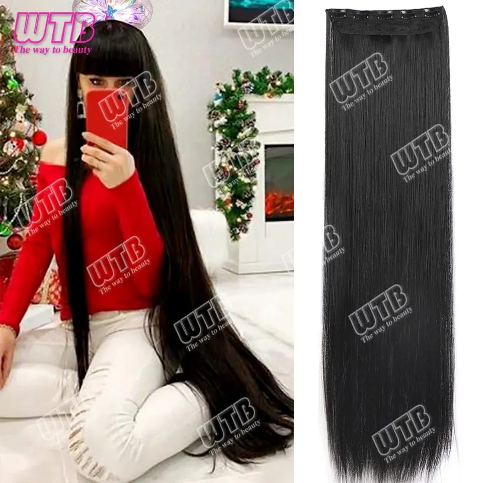 Extra lange rechte synthetische 5 clip hair extensions paardenstaart extensie voor dames meisjes 20 ~ 40 inch clip in extensions haarpie