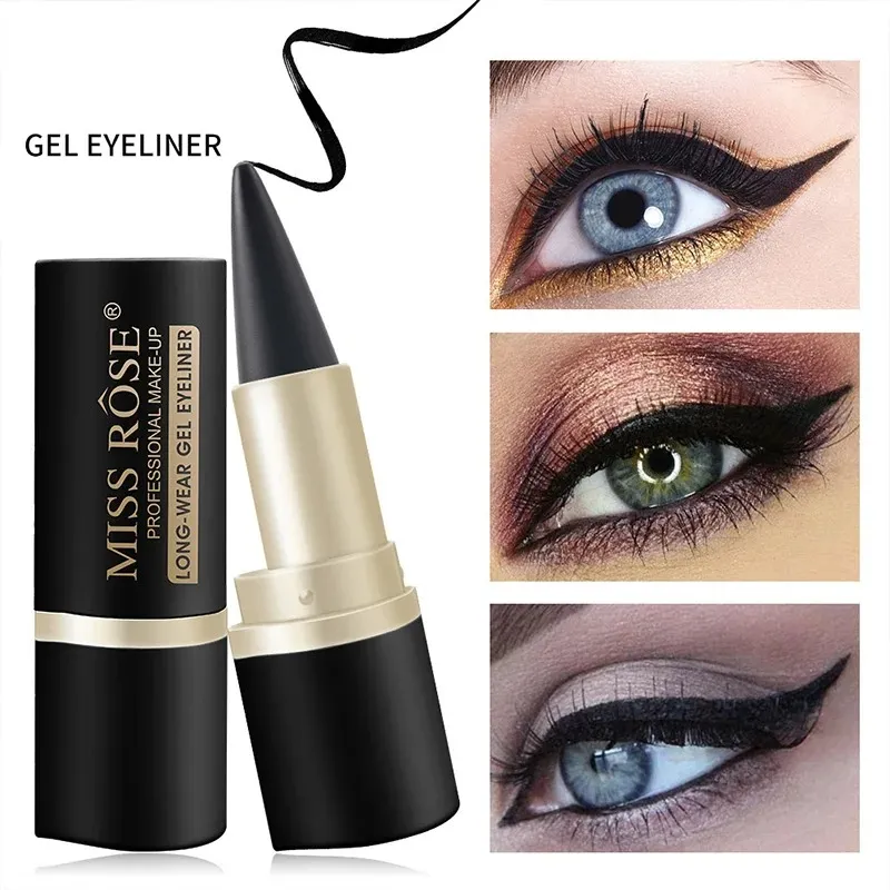 Gel per eyeliner impermeabile opaco - Matita gel a testa singola con pigmenti ricchi ad asciugatura rapida 24 ore A prova di sbavature Nero a lunga durata — image 2