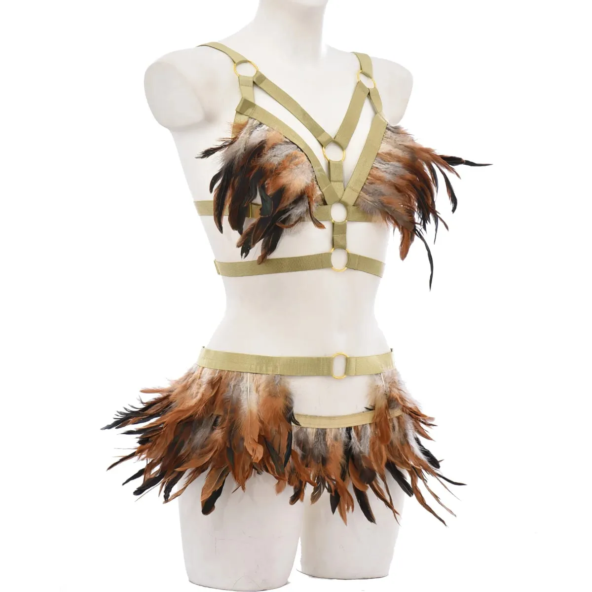 Gothic Elastic Body Harness Cage Bra Hollow Adjust Sexy Lingerie Set Punk Halloween Feather Performance Clothing Bondage Harness — image 4