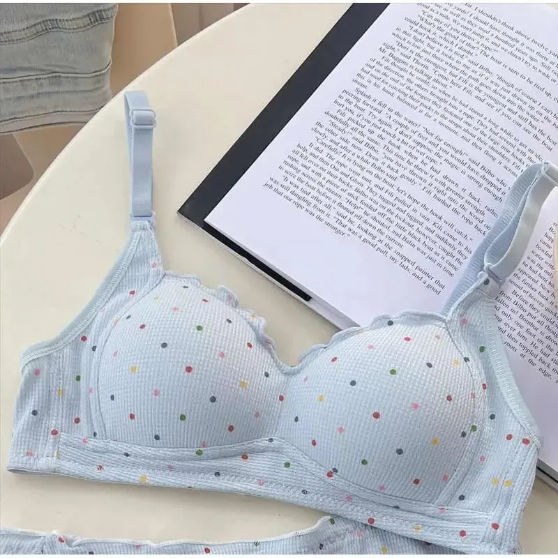 MOYISU – soutien-gorge sans fil blanc à pois, pour adolescents, soutien-gorge Push Up, rétraction du buste, ensemble de Bralette Non rembourré, petite poitrine, Anti-affaissement — image 9