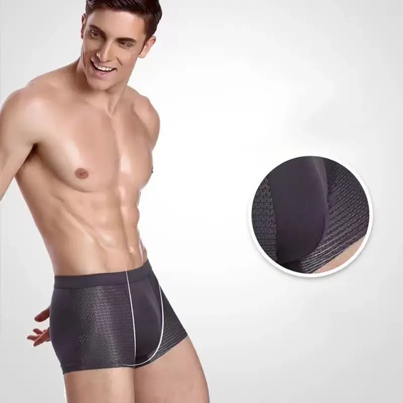 4 pz Uomini Boxer Lce Maglia di Seta Biancheria Intima da Uomo Mutandine Solido Sexy Comodo Estate Traspirante Lntimate Mutande — image 8