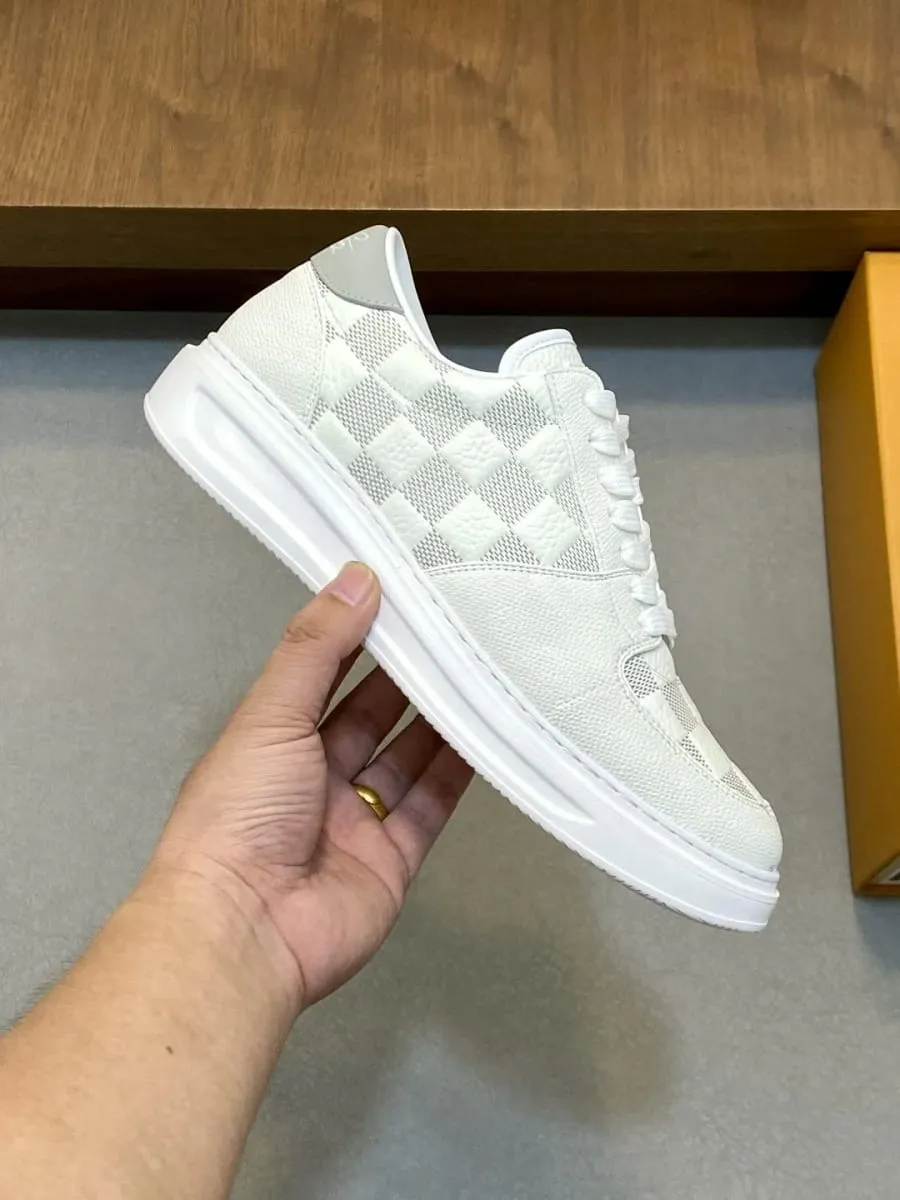 รองเท้าผ้าใบสเก็ตหนัง Grain Leather Low-Top สีเทา ลายหมากรุกสีขาว ลายตารางหมากรุก พื้นรองเท้ายางกันลื่น Minimal Versatile Daily Walking Shoes — image 5