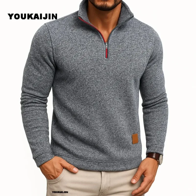 Sudaderas para hombre, jersey más grueso de primavera, jersey con cremallera de un cuarto para hombre, Sudadera con capucha para exteriores, sudadera de otoño, cuello alto de Color sólido — image 11