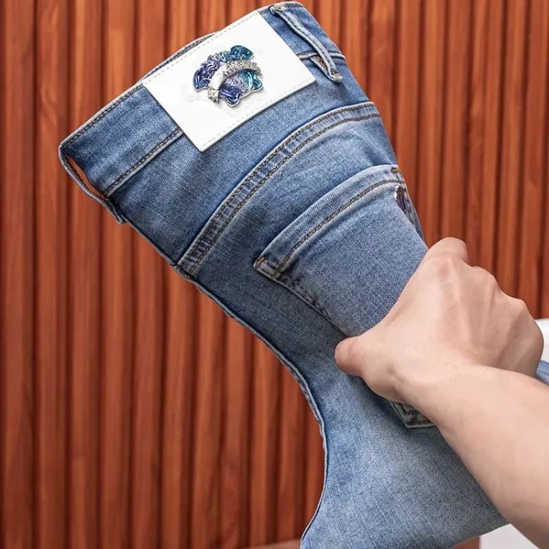 Jeans Kualitas Tinggi Baru 2024 Pakaian Pria Fashion Kasual Serbaguna Ringan Mewah dan Kesederhanaan Celana Meruncing Slim Fit — image 3