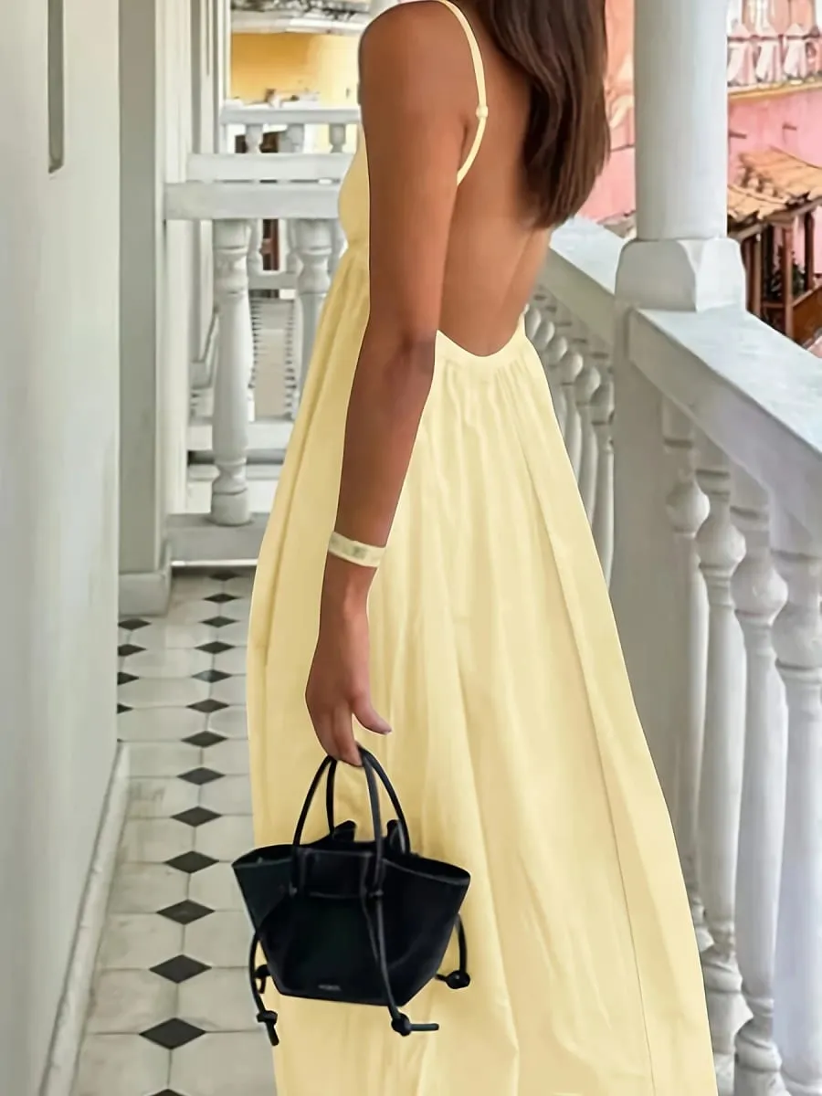 Robe à bretelles fines pour femmes, couleur unie, dos nu, vacances d'été — image 4