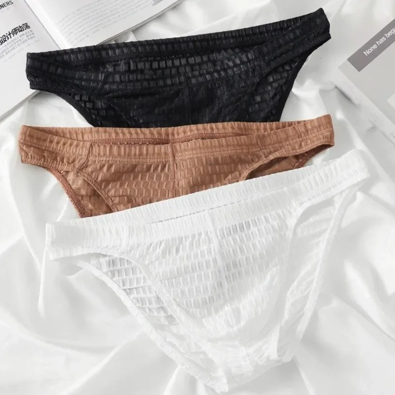 Atmungsaktive Herren-Slips mit niedriger Taille, transparent, ultradünn, aus Eisseide, Unterwäsche, Dessous, Netzhöschen, männlich, bequeme Passform — image 13