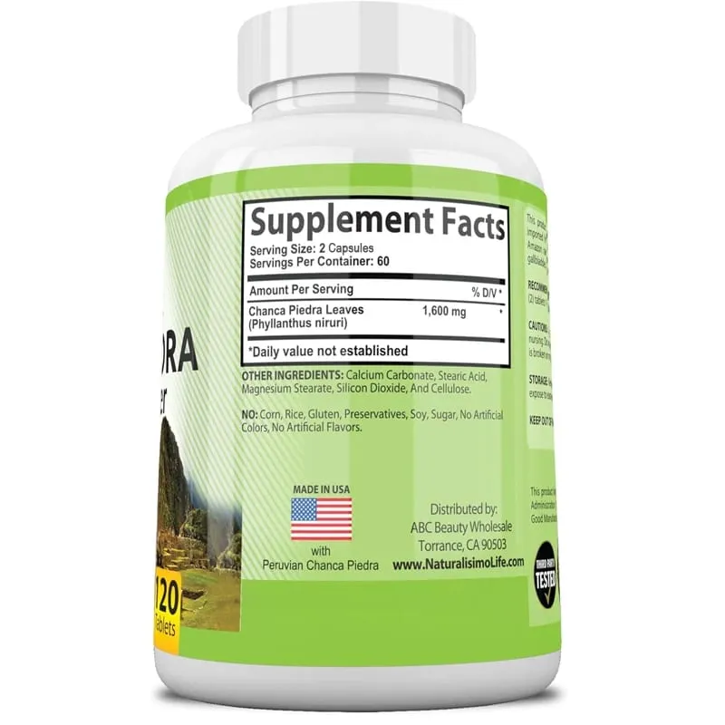 Chanca Piedra Capsules 1600mg - รองรับทางเดินปัสสาวะอาหารเสริมที่ไม่ใช่จีเอ็มโอบดหินไต — image 3