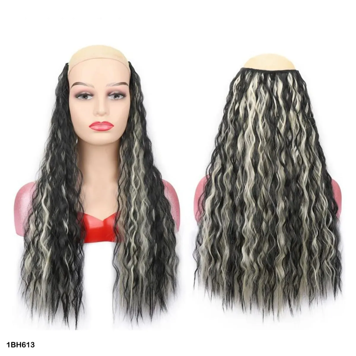 Extensions de cheveux synthétiques bouclés pince en une seule pièce 4Clips postiches longues vague profonde pour les femmes usage quotidien accessoire de cheveux de fête — image 13