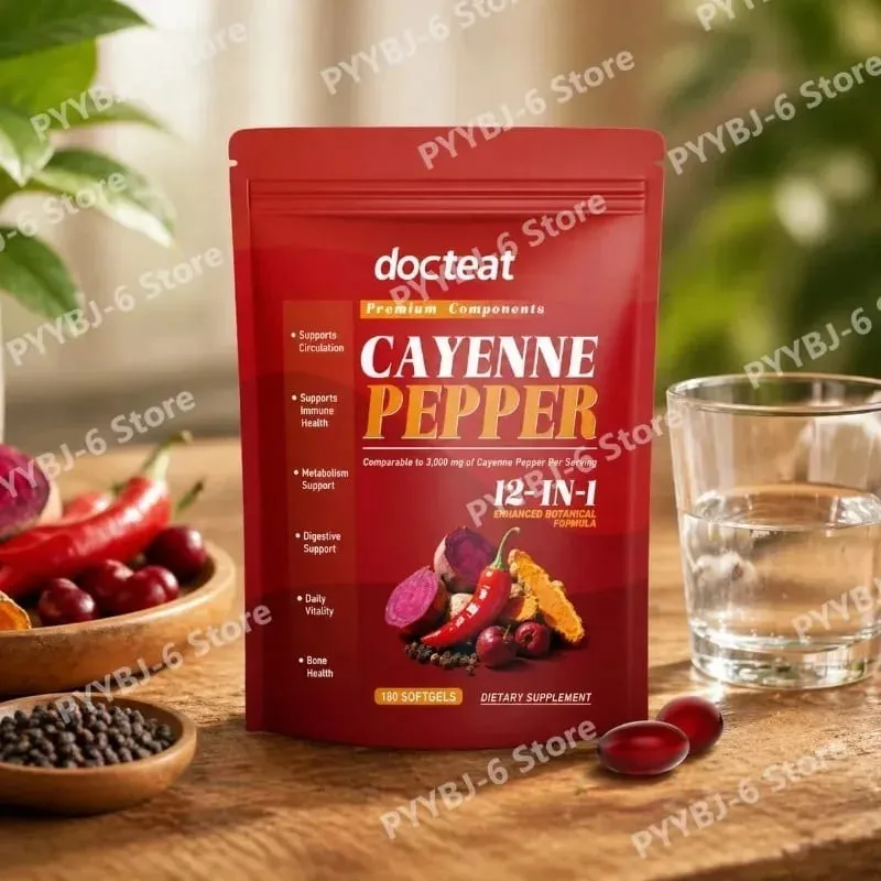 La fórmula botánica del extracto de pimienta de cayena favorece la circulación, la salud inmunológica y la vitalidad diaria, 180 cápsulas blandas, suplemento dietético — image 1