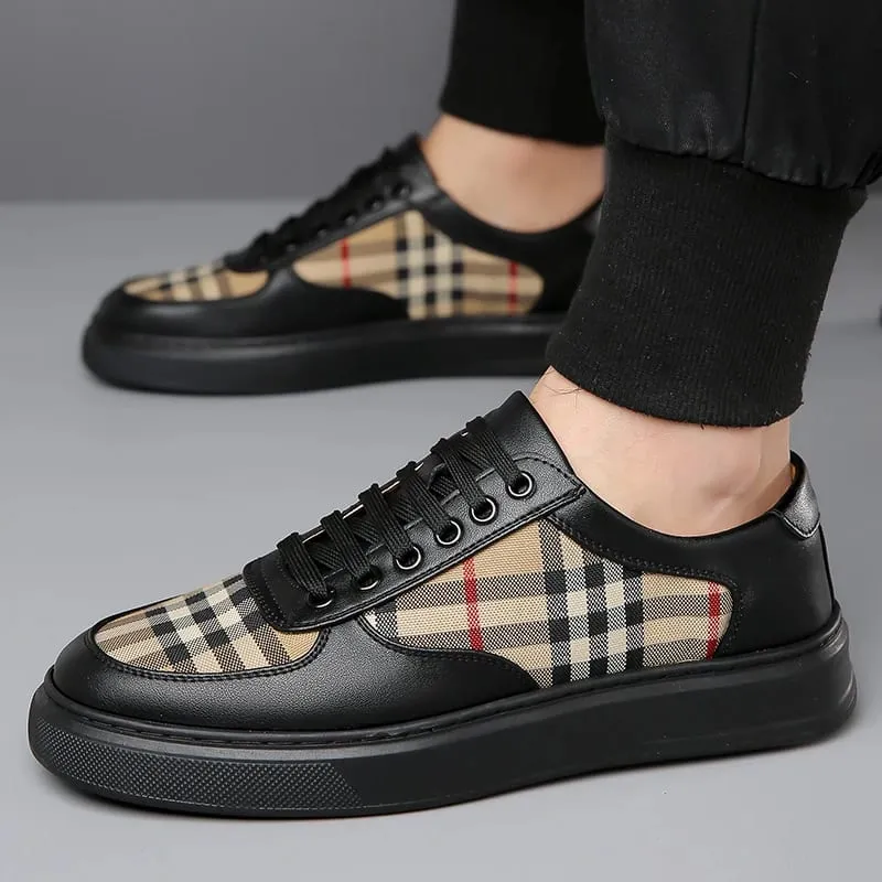 Men's Plaid Patchwork Casual Sneakers Lace‑up Low‑top Walking Shoes Fashion Daily Outdoor Flat Footwear — image 2