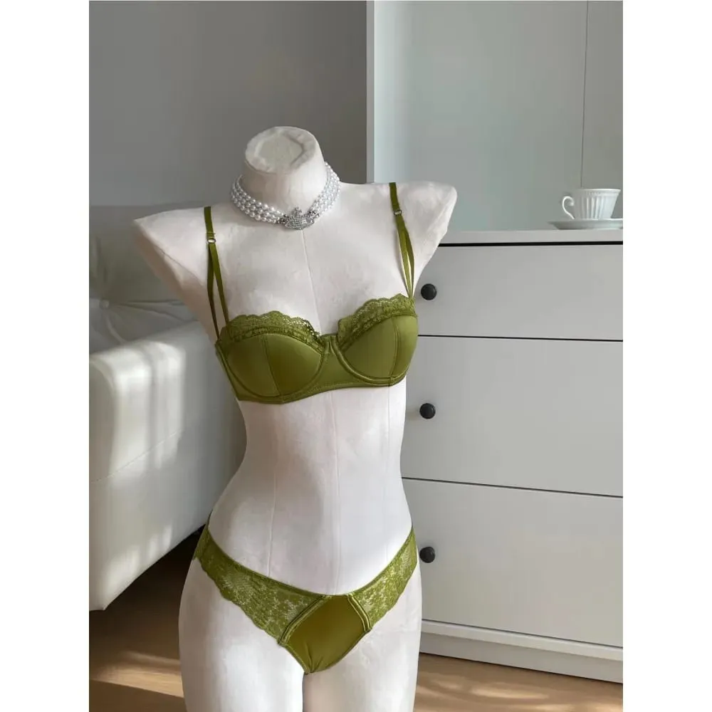 Set di lingerie da donna francese a mezza coppa, morbido reggiseno push-up con ferretto, cinturino sottile, reggiseno intimo leggero e estivo 32-38AB — image 4
