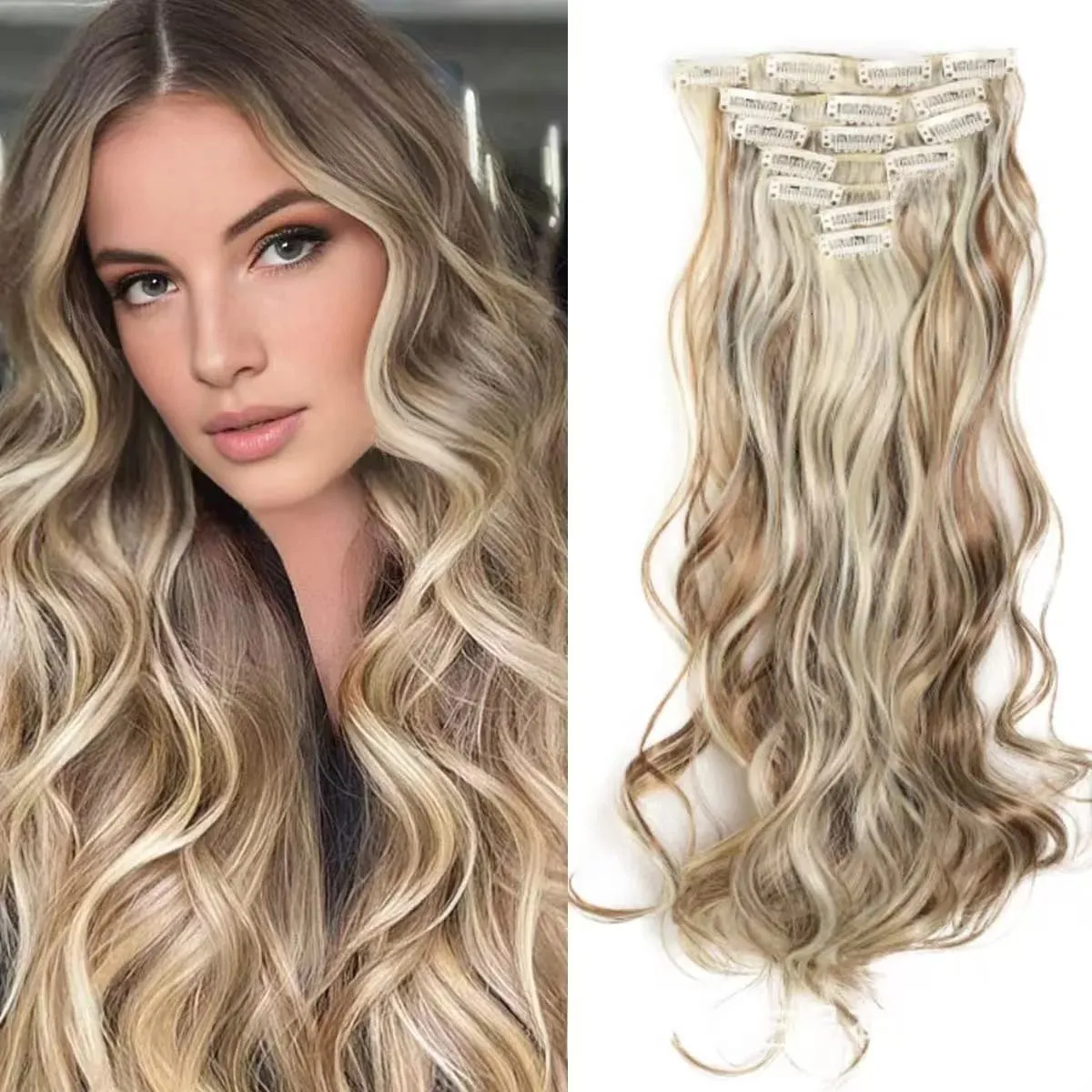 7 clip nelle estensioni dei capelli Acconciatura a onda lunga Nero 60-71 cm Capelli sintetici naturali Uso quotidiano Parrucchino per donna — image 11