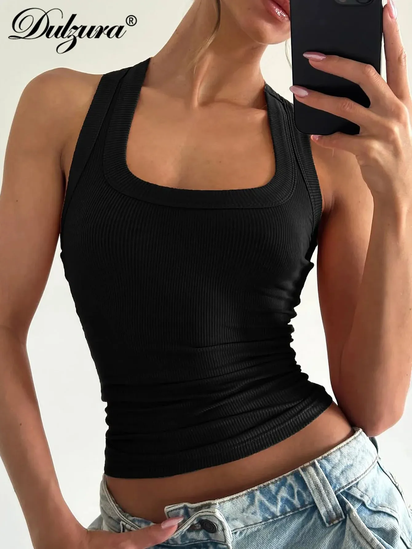 Dulzura สแควร์คอ Slim Ribbed Tank Top สตรีเซ็กซี่ Casual TOP PARTY Club Street ฤดูร้อนเสื้อผ้าขายส่ง — image 3