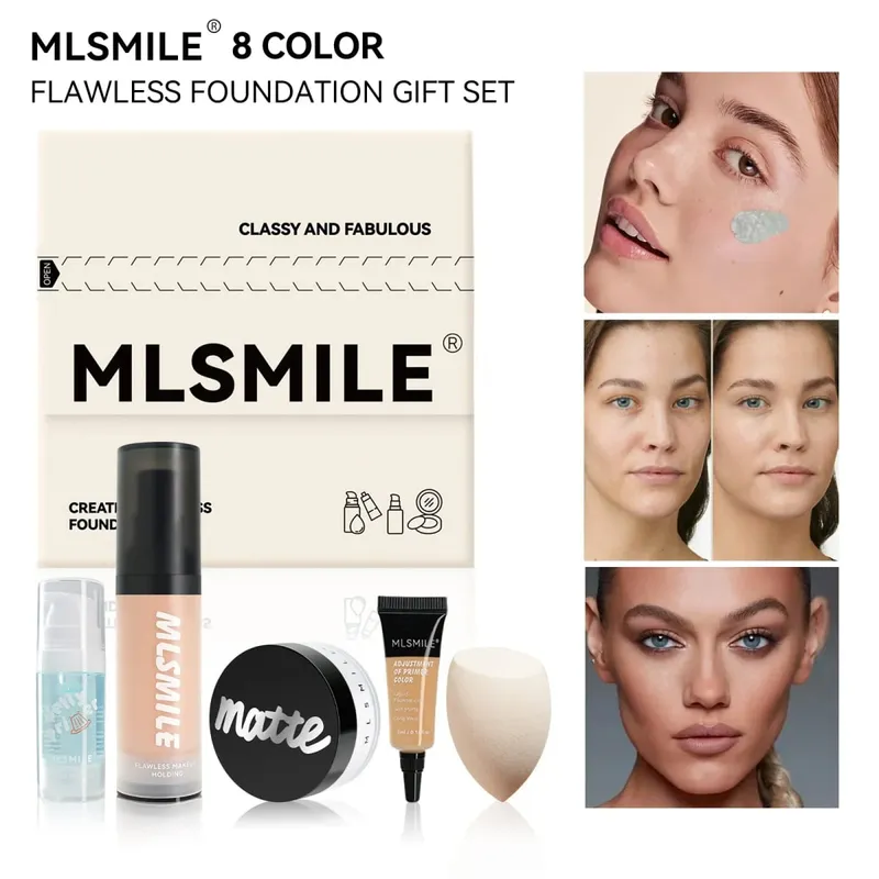 Professionelles Make-up-Set für makellose Grundölkontrolle, loses Pulver, matte Grundierung, flüssige Foundation, Concealer, feuchtigkeitsspendendes Geschenk — image 2