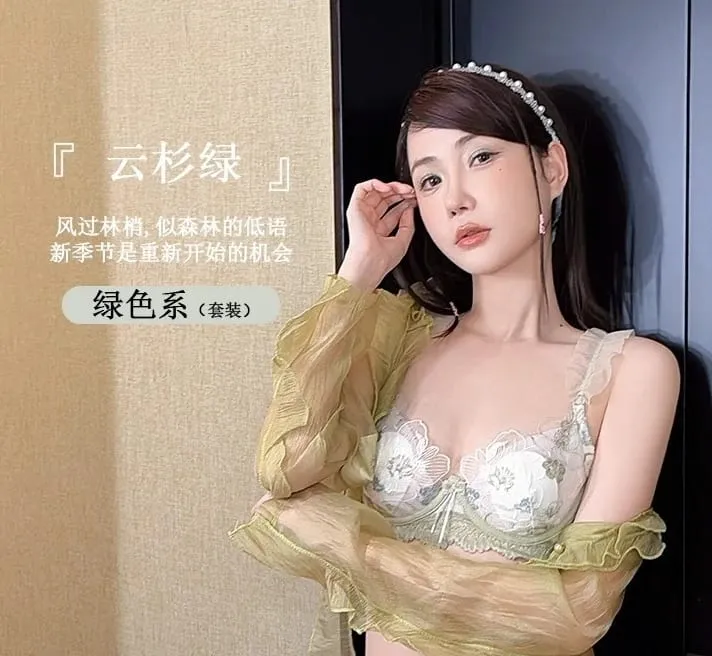 French Elegant Embroidered Lace Minimizer Bra Support Soft Underwire Rabbit Ear Cup Sexy Pure Lingerie Set Malaking Bust S-XL Tushy