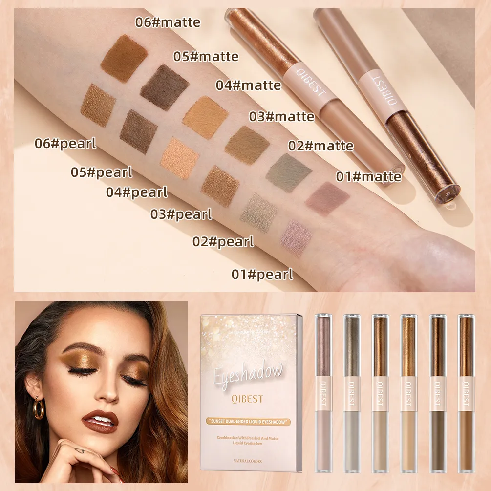 Doppelkopf-Glitzer-Matt-Lidschatten-Stick-Make-up-Sets, langanhaltender Schimmer, 2-in-1-Flüssigkeits-Lidschatten-Kosmetik-Sets, 6 Farben