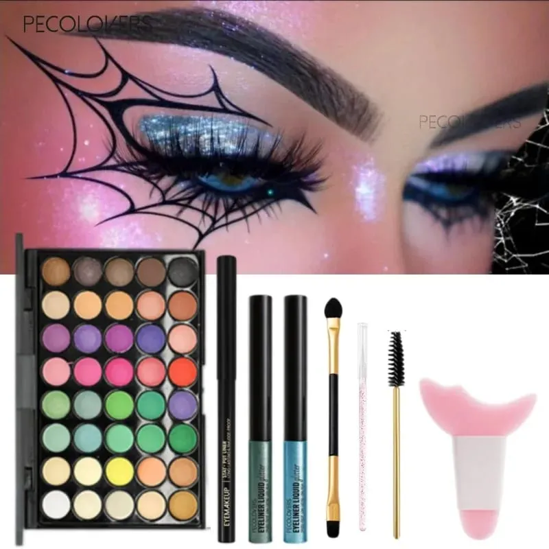 8PCS Face Set Multi-color Eye Shadow Plate+eye Black+eyeliner Pen+makeup Tools Waterproof and Durable Halloween Makeup — image 3