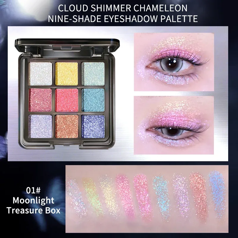 Yunyi Chameleon Devítibarevný disk s očními stíny Polarizovaný blikač Perleťový oční stín Vícebarevný barevný make-up