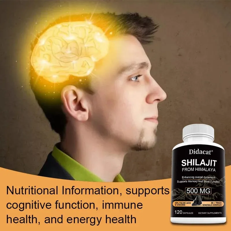 Shilajit with Ginseng Extract 500 Mg Helps Improve Overall Vitality Memory & Brain Function 85+ Trace Mineral Complex