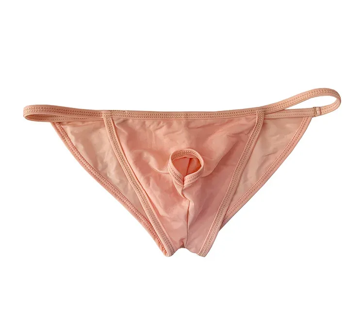 Men's Sexy Briefs Ultrathin Ice Silk Underpants Double Split Bikini Underwear With Holes Personalized U-Convex Design Panties — image 3