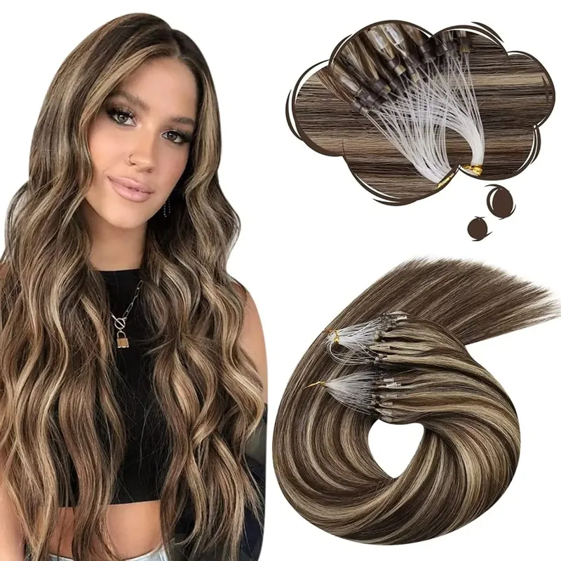 Moresoo Micro Link-Haarverlängerungen, Echthaar, Mikro-Loop-Haar, Kaltfusion, 50 g, unsichtbares brasilianisches vorgebundenes Remy-Mikroring-Haar — image 17