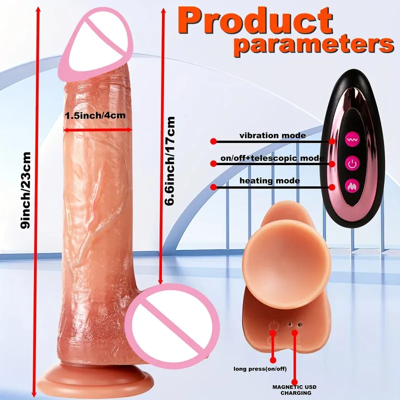 Dildo Vibrator Realistik Teleskopik Penembusan Faraj Wanita Melancap Palam Dubur Zakar Dipanaskan Bergetar Mainan Seks untuk Wanita — image 12