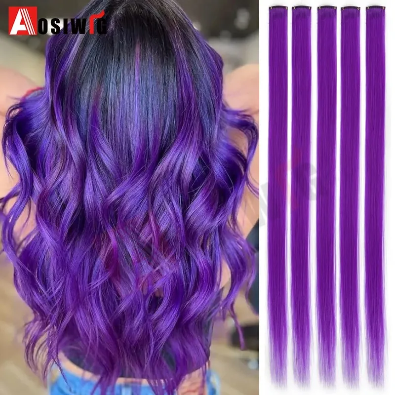5PC สังเคราะห์ Feather Hair Extensions พร้อมคลิปทนความร้อนตรงผมสีสีดำคลิปผมสตรี 8G — image 22