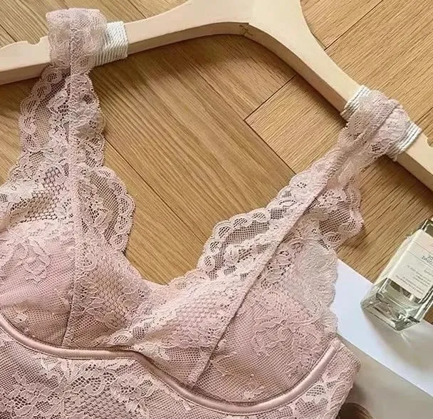 ผู้หญิงภาษาฝรั่งเศสคำลูกไม้ Bralette Push Up Gathering ไม่มี Underwire Backless Bra ชุด Sheer ชุดชั้นใน Outerwear Going Out Tops ขนาด S - XL — image 9