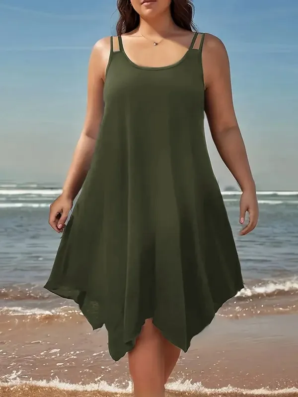 Large women's solid color asymmetrical hem camisole dress