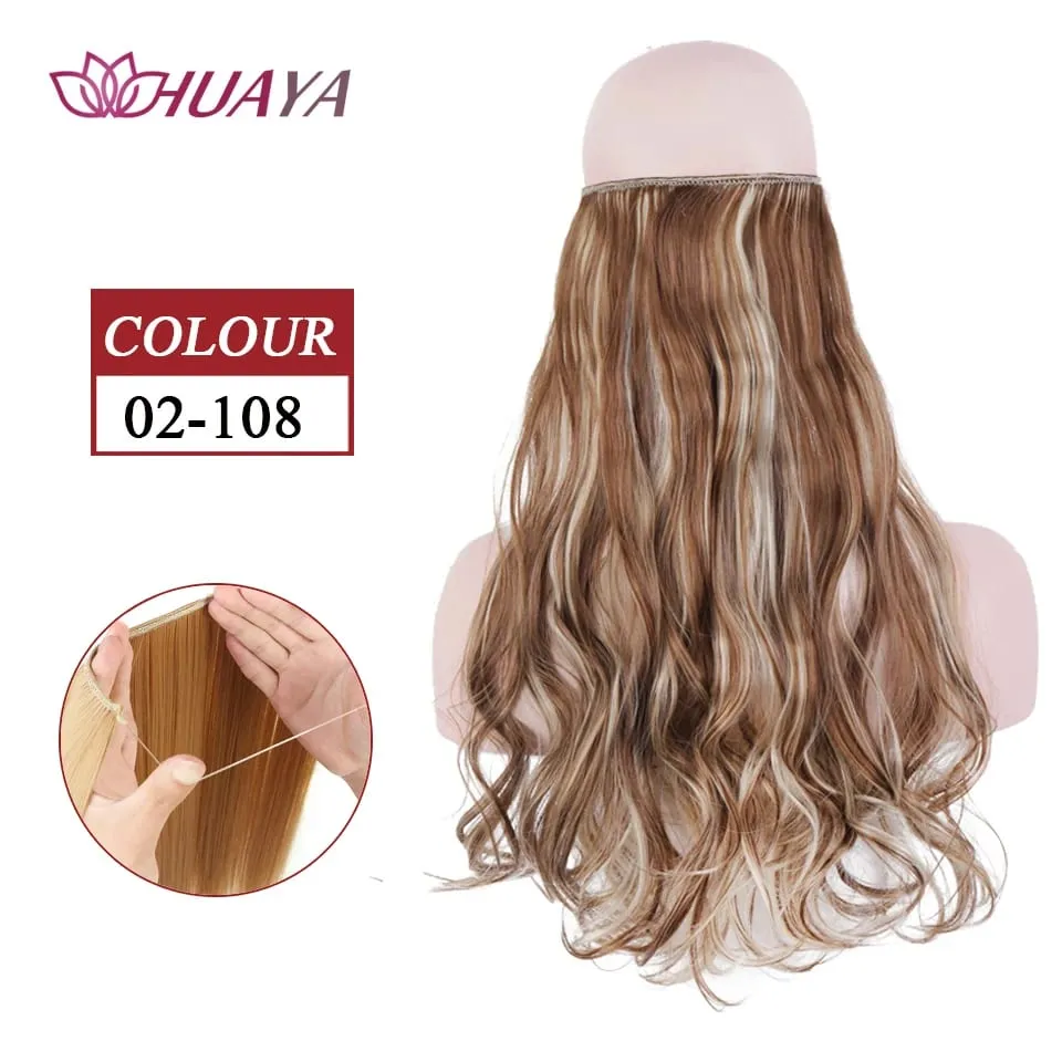 Filo invisibile sintetico lungo rettilineo senza clip nelle estensioni dei capelli Pezzi di capelli finti Linea di pesce segreta Posticci per le donne — image 30