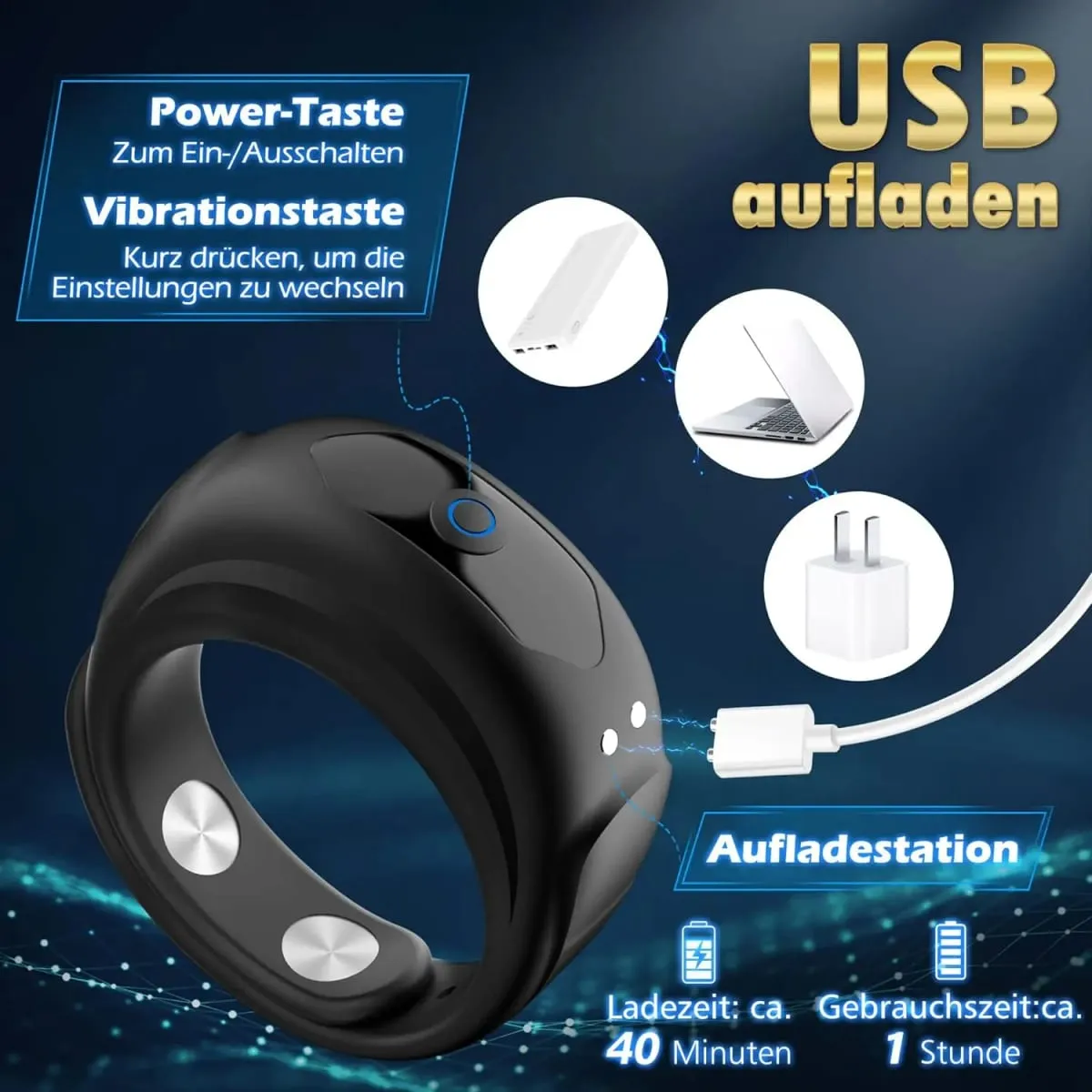 Il più nuovo anello vibrante regolabile per il pene per gli uomini Masturbatore Anello per pene Vibratore Maschile Eiaculazione ritardata Giocattoli del sesso per l'uomo Cockring — image 4