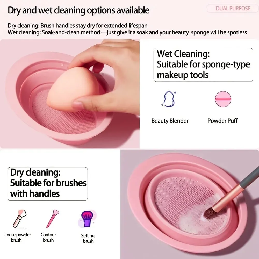 Bol de nettoyage de brosse de maquillage pliable en Silicone, épurateur texturé pour brosses bouffantes, éponges, outil de lavage de voyage Compact — image 2