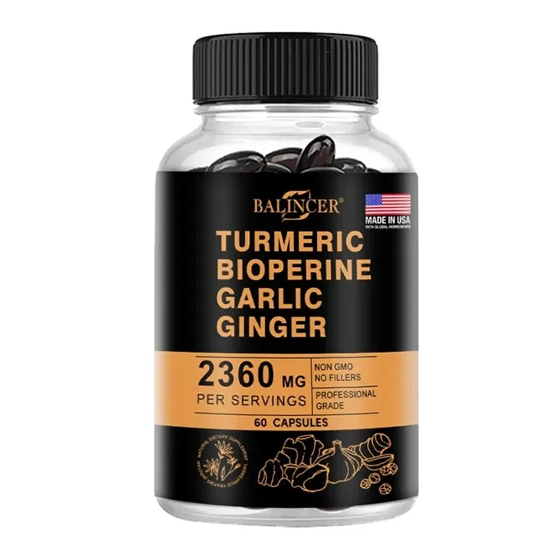 4-in-1 Turmeric Ginger Supplement with Pepperin 2360 Mg with Garlic Curcumin Black Pepper for Joint Digestive & Immune Support