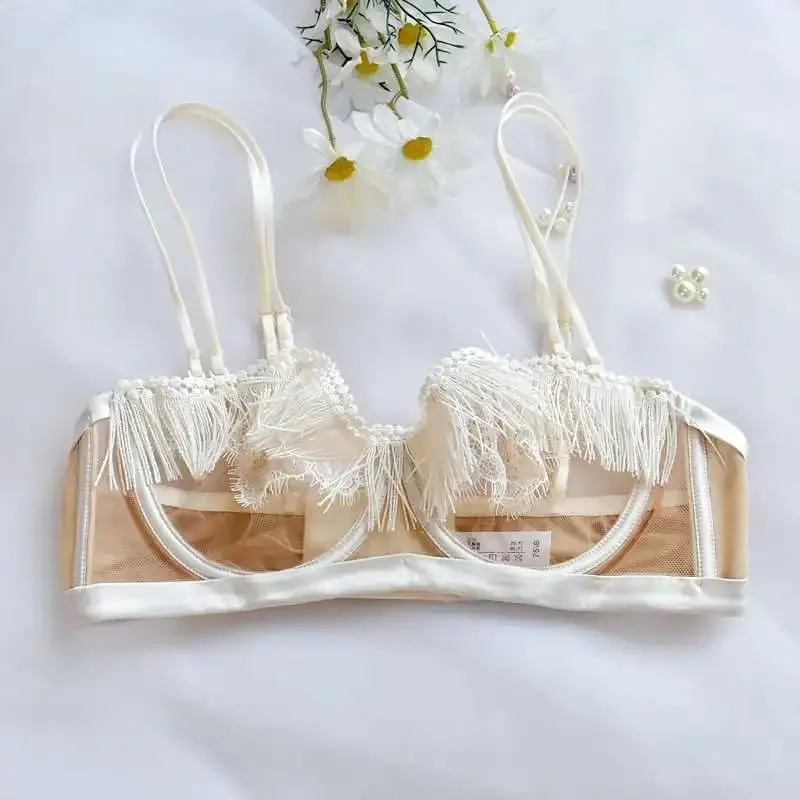 Light Luxury Sexy French Backless Bra Set - Sheer Mesh Minimizer Bralette Ultra-Thin Lace Lingerie Limited Stock Sale — image 8
