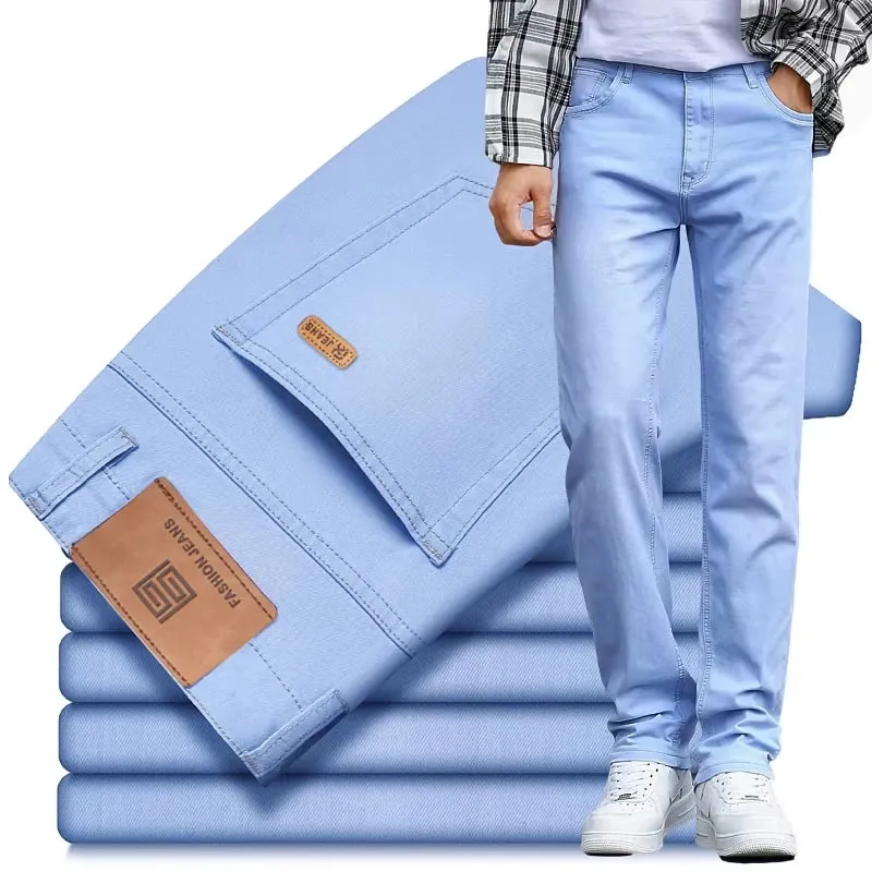 2025 sommer Neue männer Sky Blue Schlank Stretch Jeans Lyocell Dünne Stil Mode Lässig Eis Seide Denim Hosen Männliche marke Hosen — image 2