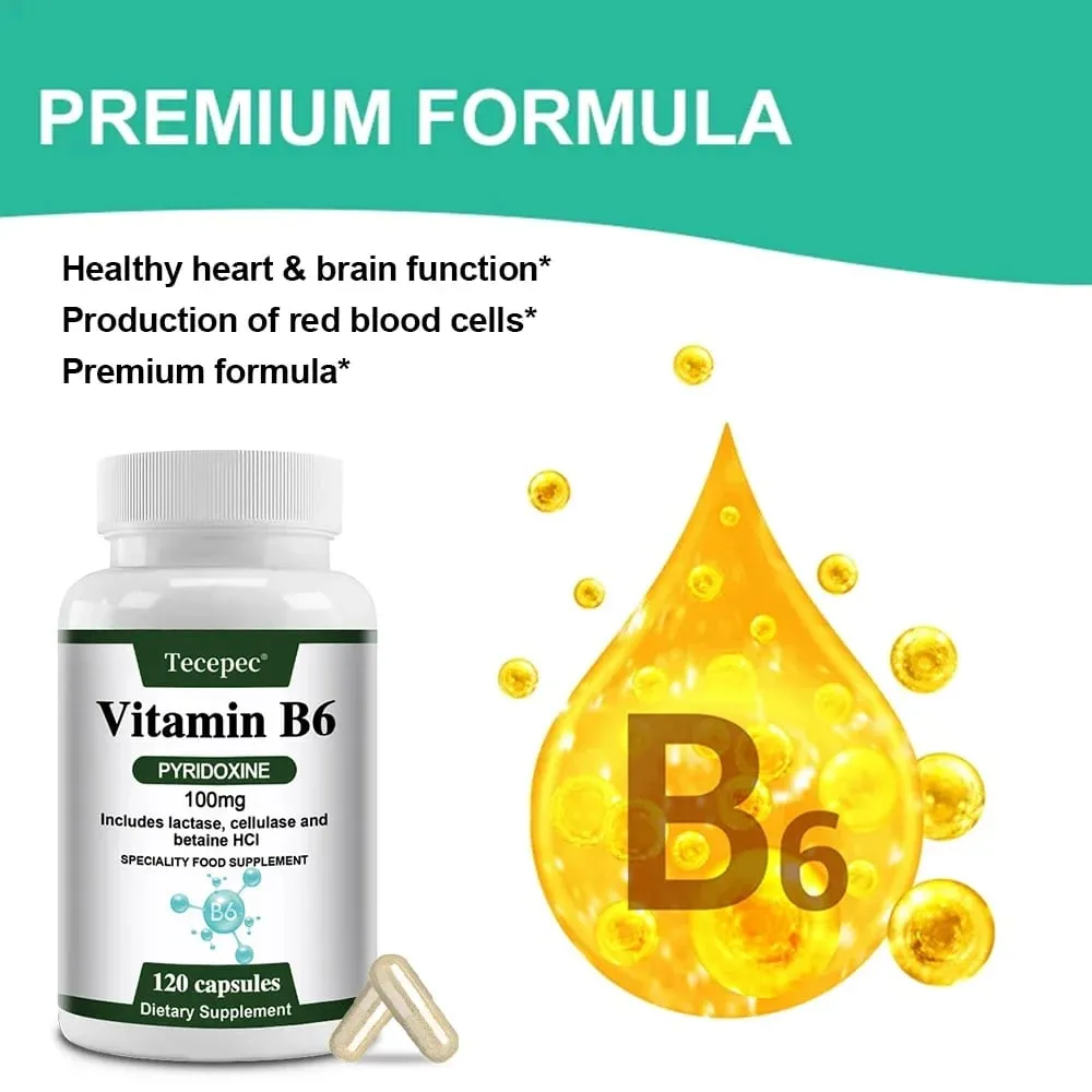 Vitamin B6 Kapsler - Hjernefunktion og hukommelseskoncentration Kardiovaskulær hud Hår Immun ikke-GMO kosttilskud — image 4