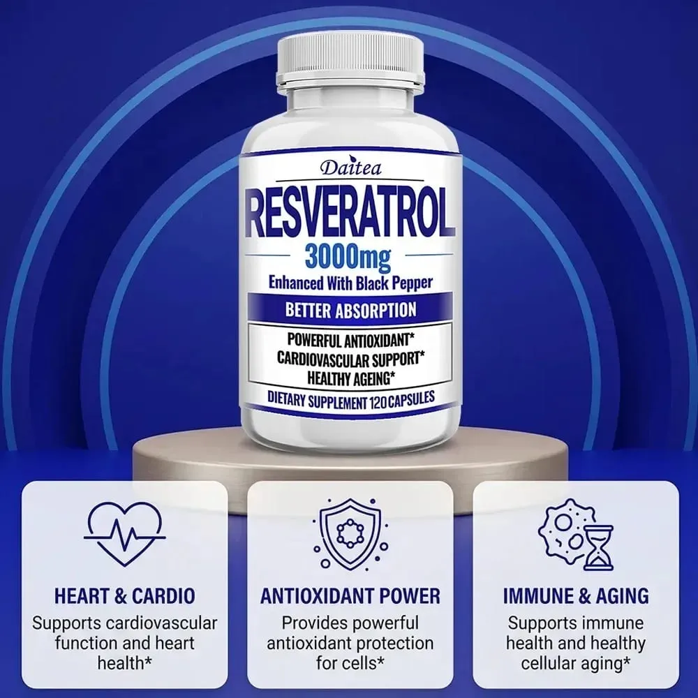 Resveratrol Supplement Capsules - Anti-Aging Cardiovascular & Joint Support Skin Health