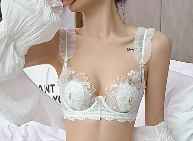 French Elegant Embroidered Lace Minimizer Bra Support Soft Underwire Rabbit Ear Cup Sexy Pure Lingerie Set Malaking Bust S-XL Tushy