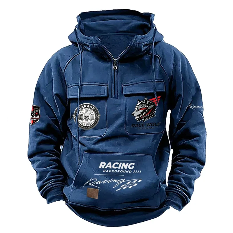 Men's Racing Suit With Large Pockets And Hooded Pullover. Men's Multi-pocket Outdoor Camping Hiking Sports Casual Jacket. — image 2