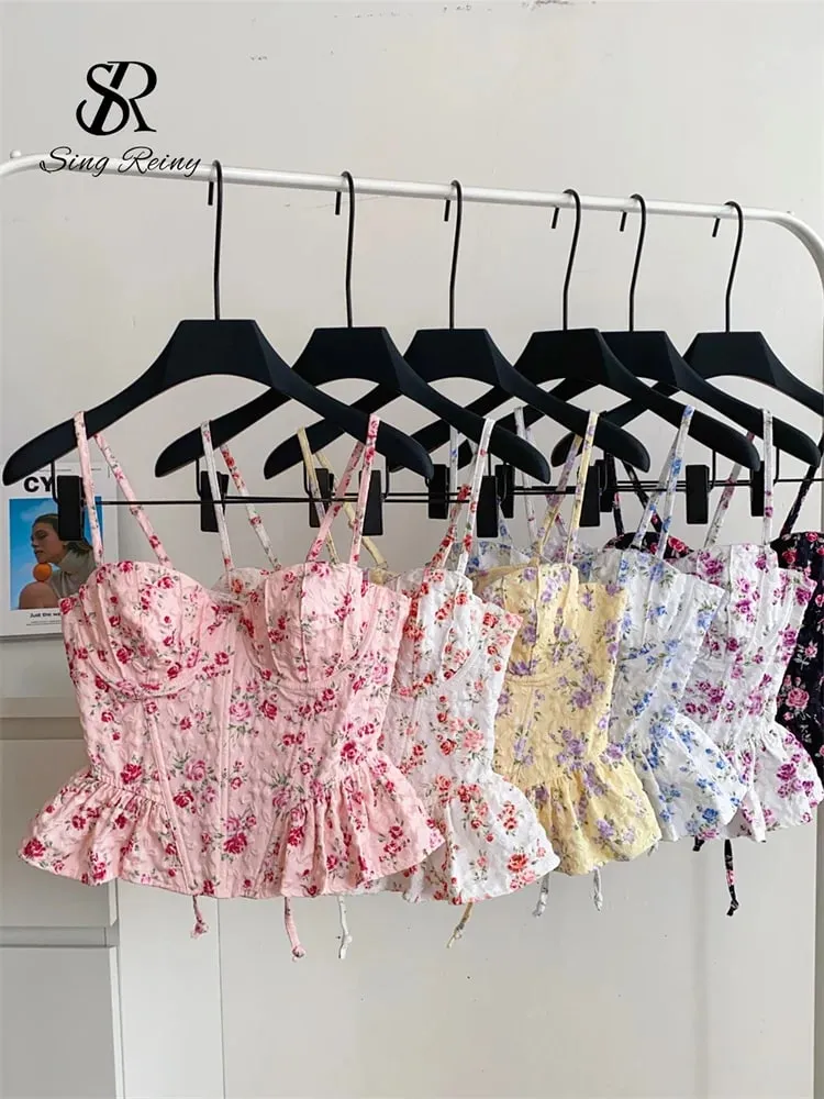 Corsetto francese Stampa Beach Canotta Donna Strap Irregolare Slim Hotsweet Camis e Top con Bretelline Streetwear Vacanza Bohe Sexy MIni Top — image 1