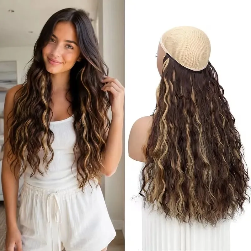 18Inch Synthetic Invisible Fish Line Hair Extensions Long Curly Wavy High Temperature Fiber Hairpiece for Women Daily Party — image 8