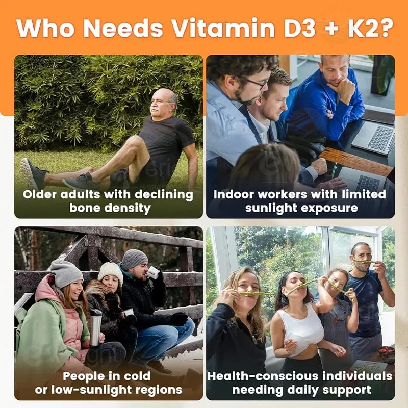 Vitaminen D3 + K2 Organische supplementen Hoge biologische beschikbaarheid - Ondersteunt de botdichtheid Calciumbalans Immuniteit en stemming Gezondheid — image 6